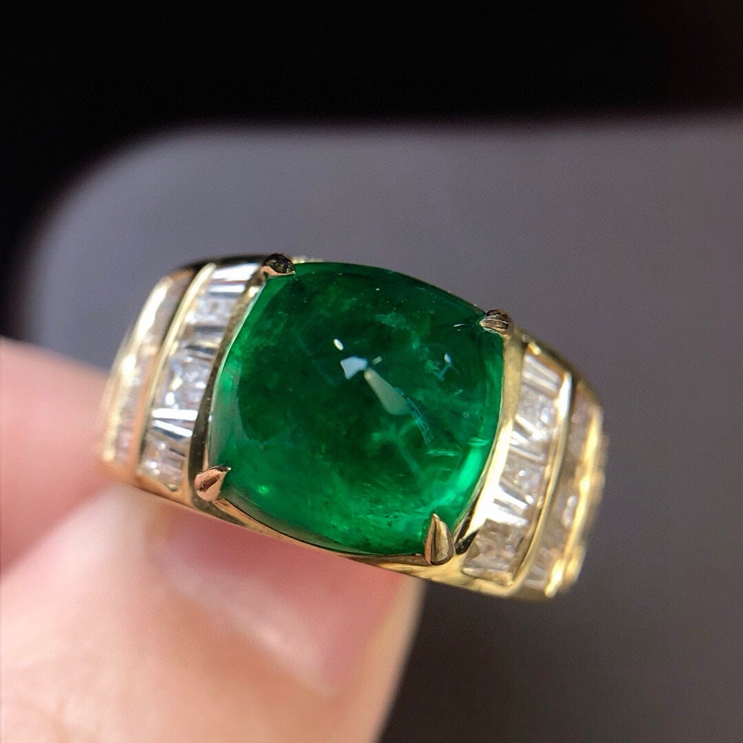 14k Gold 6.72 Ctw Natural Emerald & Diamond & Men¡¯s Ring - 5