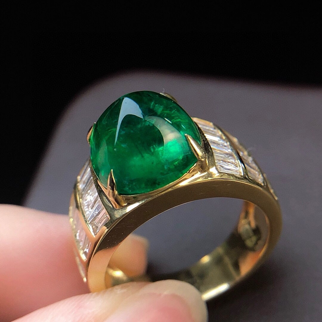 14k Gold 6.72 Ctw Natural Emerald & Diamond & Men¡¯s Ring - 7