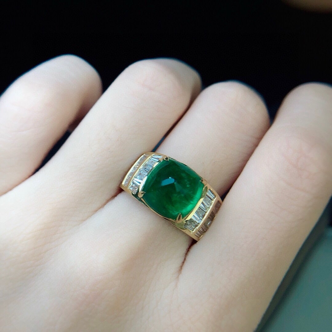 14k Gold 6.72 Ctw Natural Emerald & Diamond & Men¡¯s Ring - 8