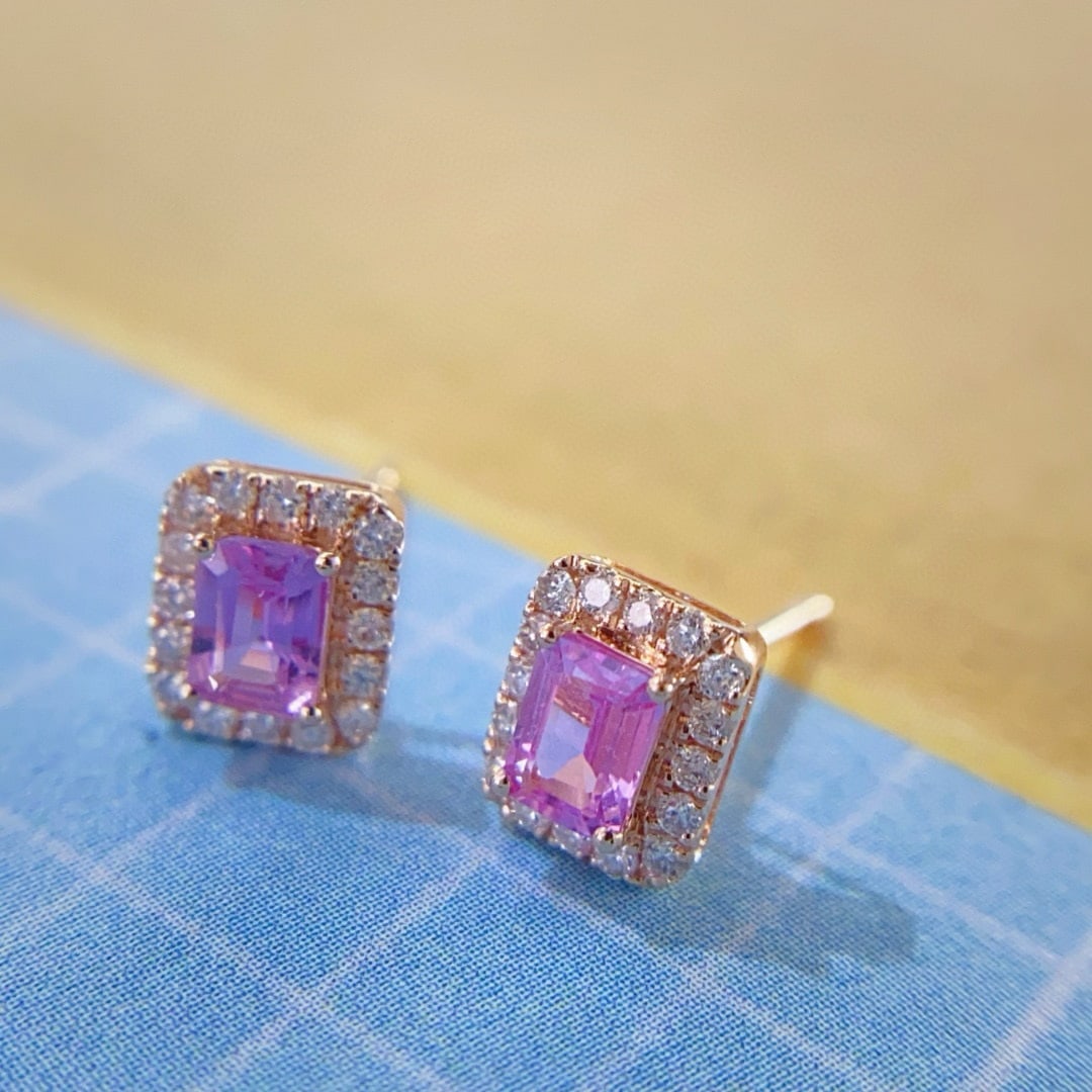 14k Gold 0.56 Ctw Natural Sapphire & Diamond Earrings - 2