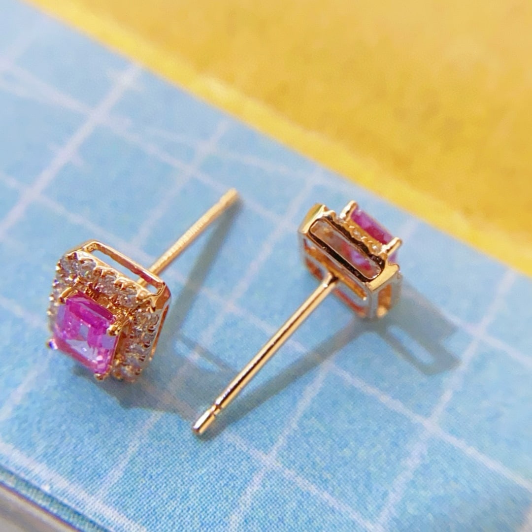 14k Gold 0.56 Ctw Natural Sapphire & Diamond Earrings - 4