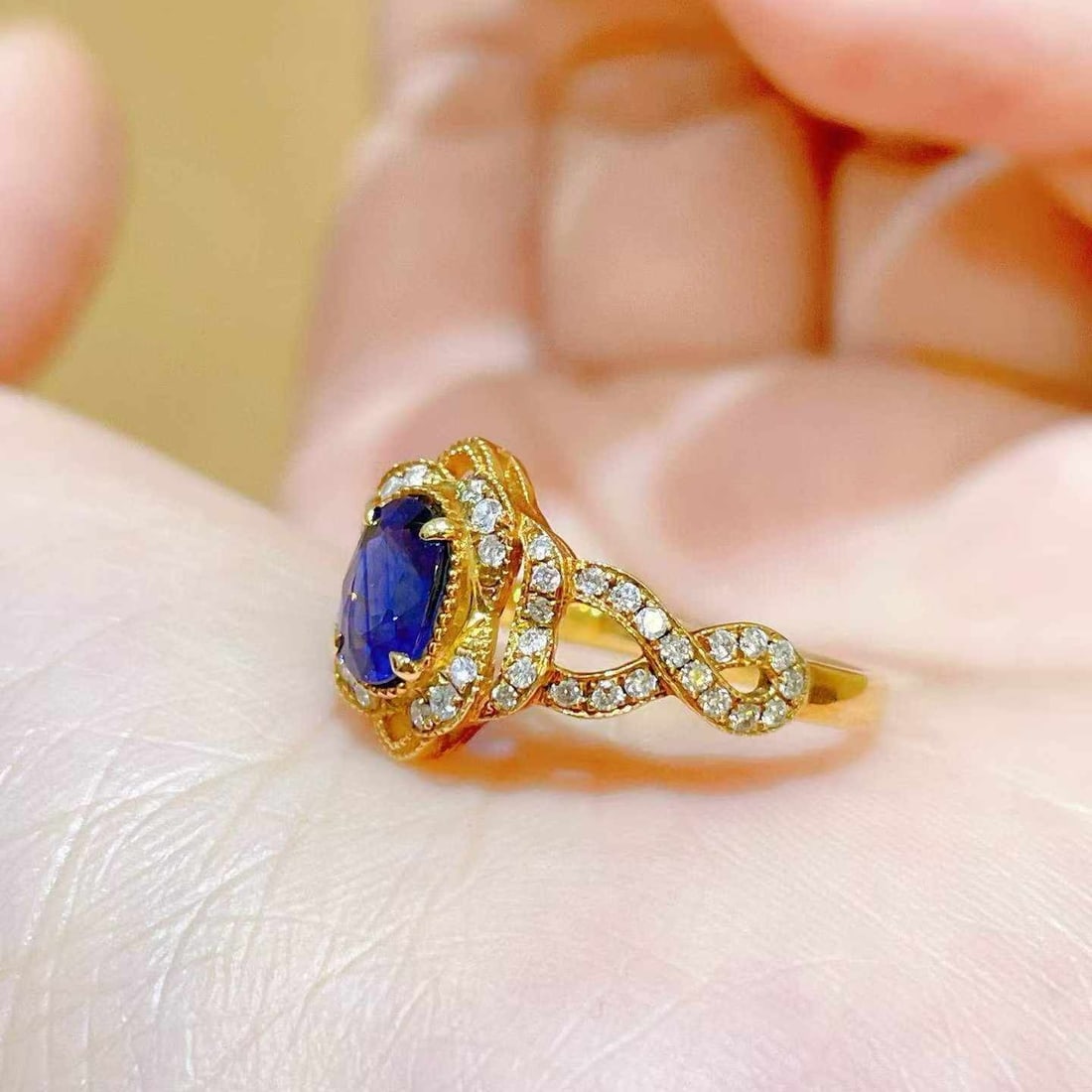 14k Gold 1.22 Ctw Natural Sapphire & Diamond Ring - 4
