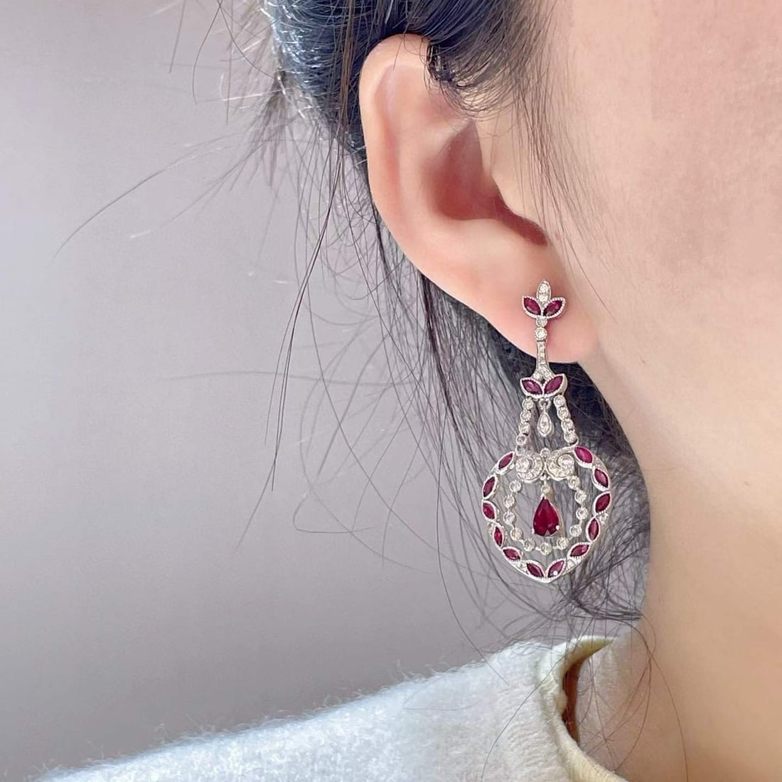 14k Gold 4.38 Ctw Natural Ruby & Diamond Earrings - 2
