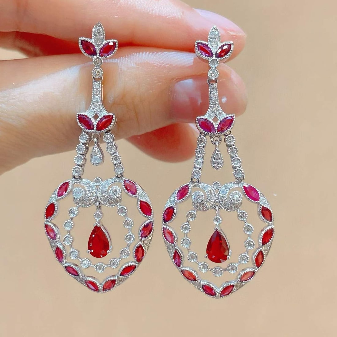 14k Gold 4.38 Ctw Natural Ruby & Diamond Earrings - 3