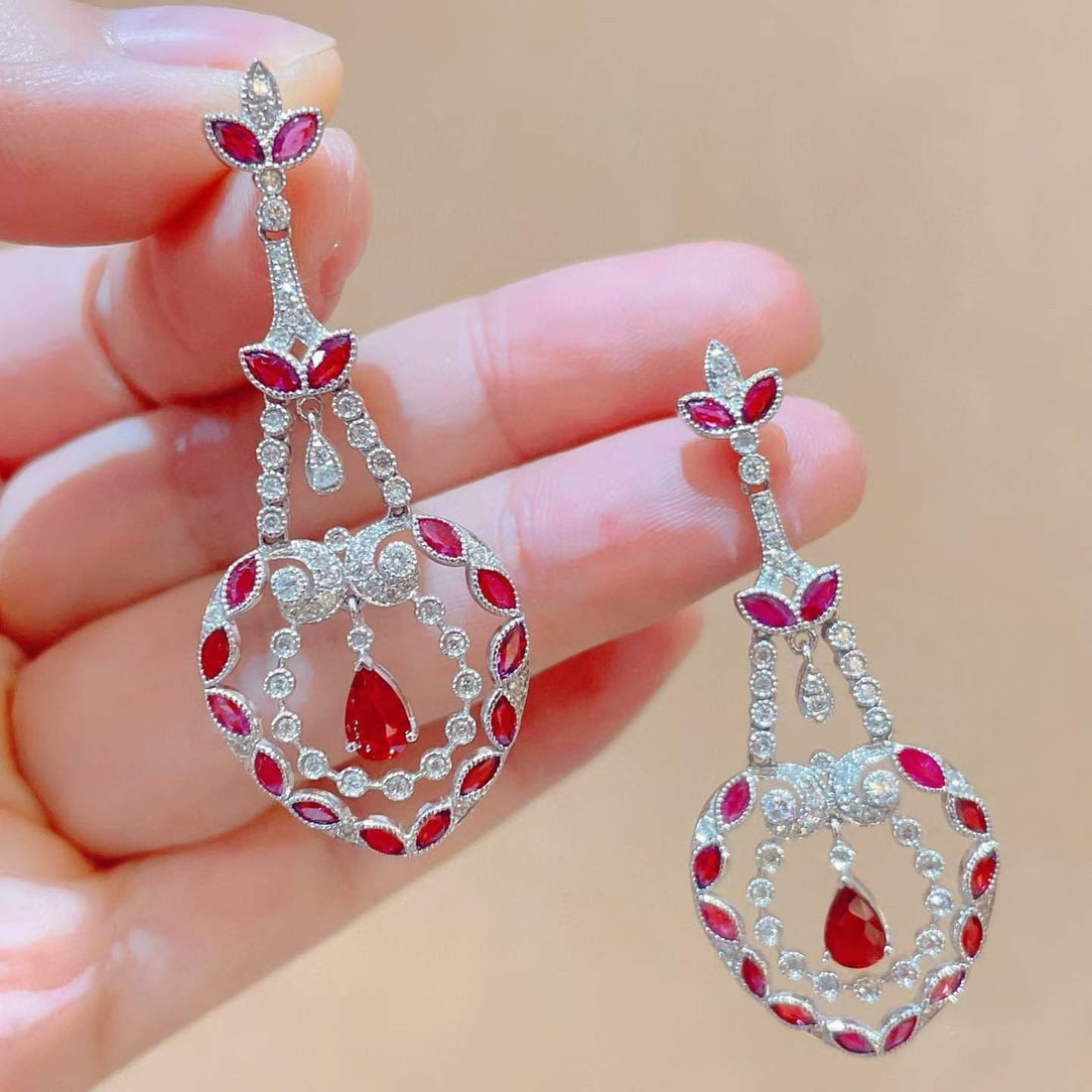 14k Gold 4.38 Ctw Natural Ruby & Diamond Earrings - 4