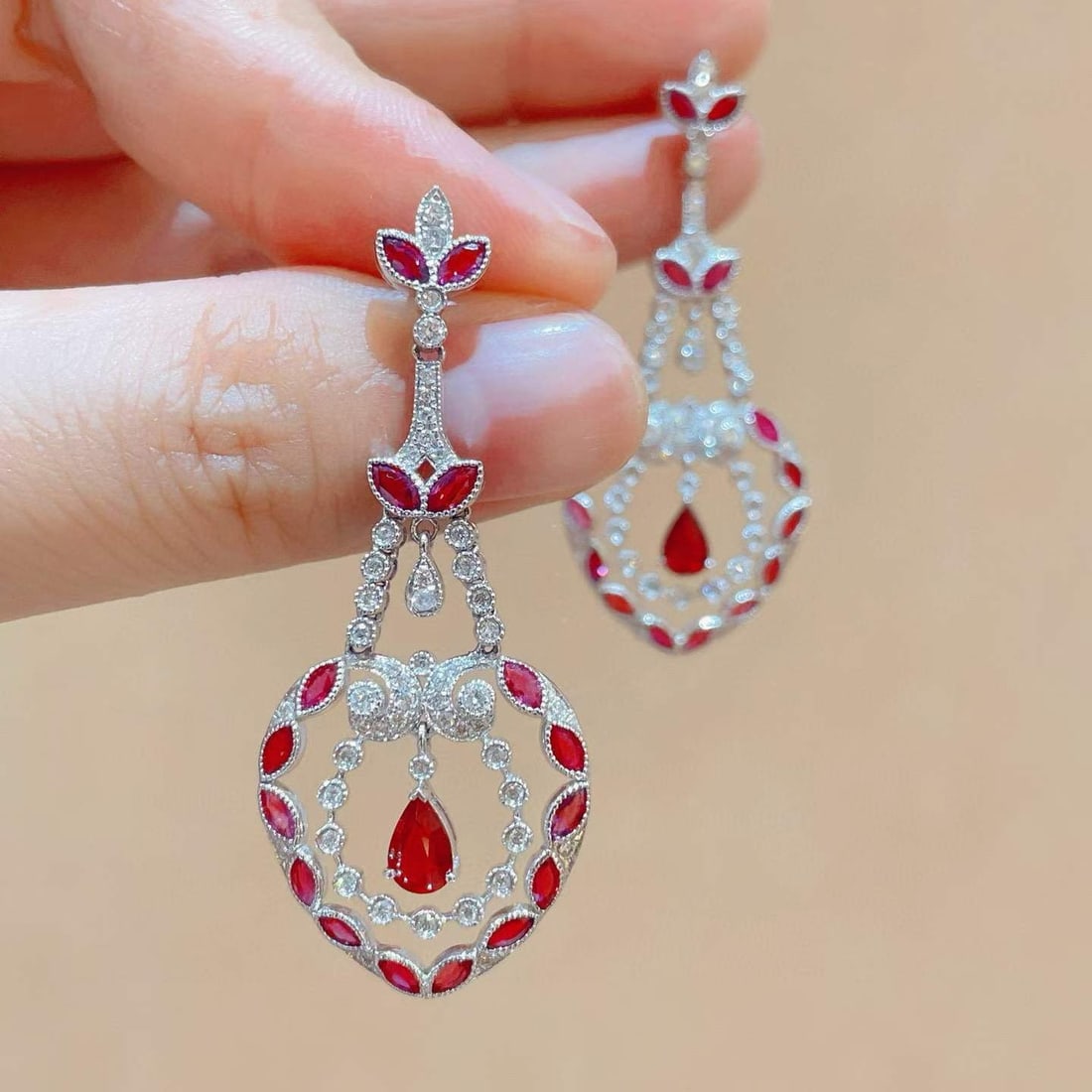 14k Gold 4.38 Ctw Natural Ruby & Diamond Earrings - 5