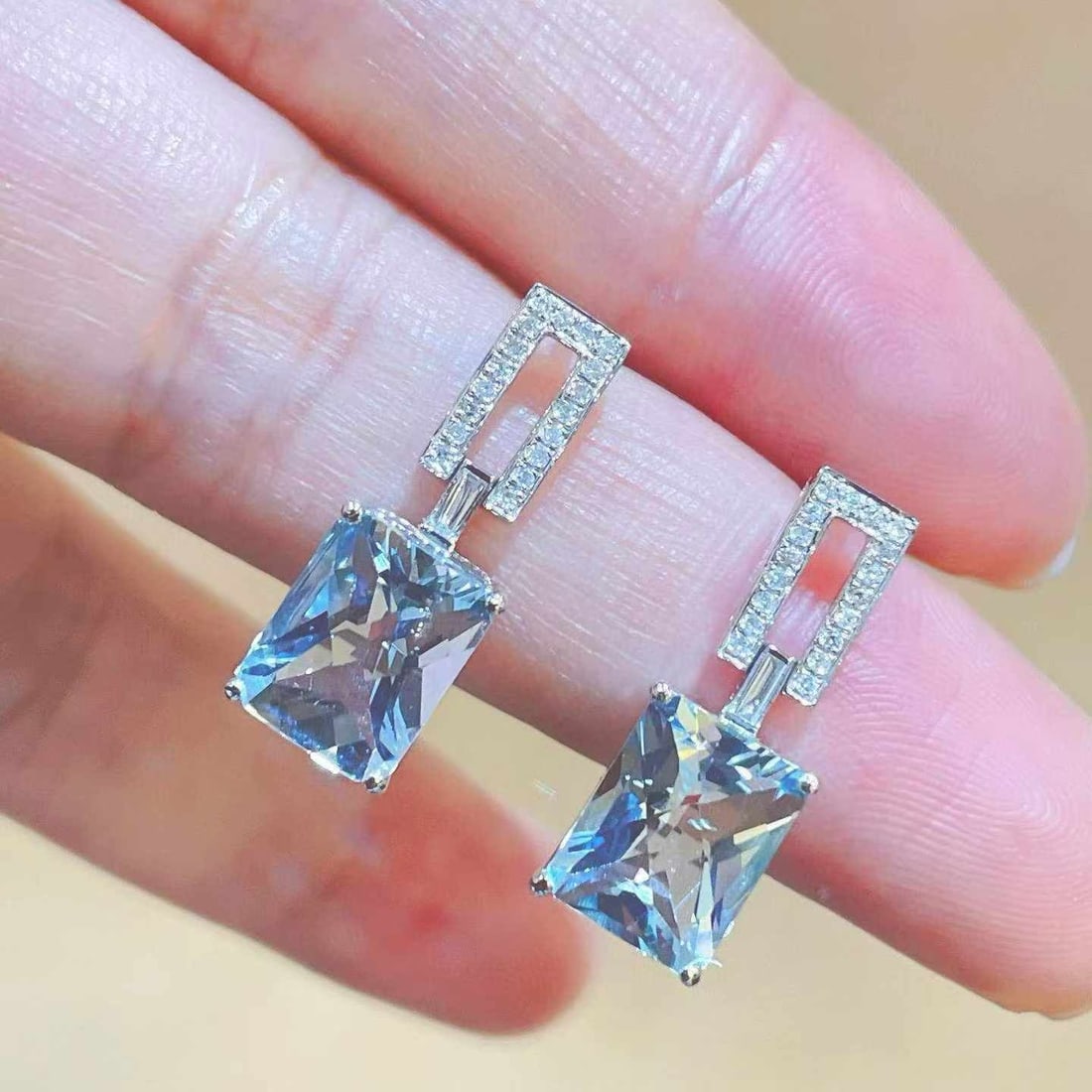 14k Gold 4.15 Ctw Natural Aquamarine & Diamond Earrings - 2