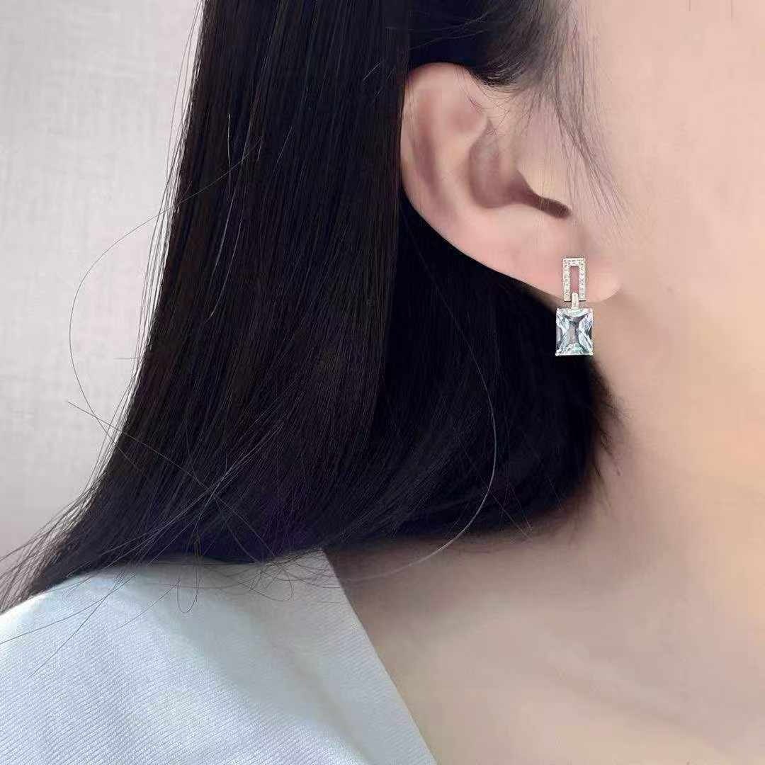 14k Gold 4.15 Ctw Natural Aquamarine & Diamond Earrings - 3