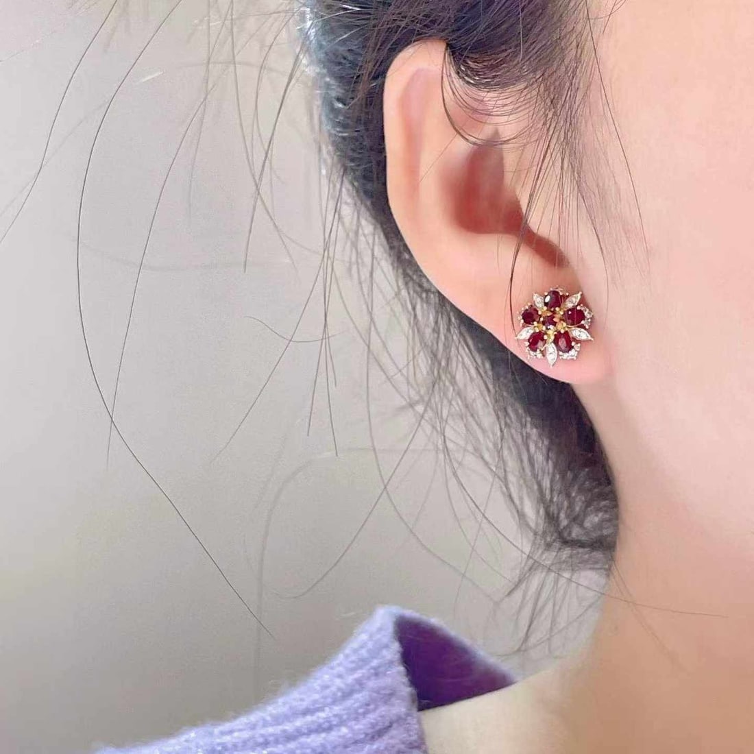 14k Gold 1.88 Ctw Natural Ruby & Diamond Earrings - 2
