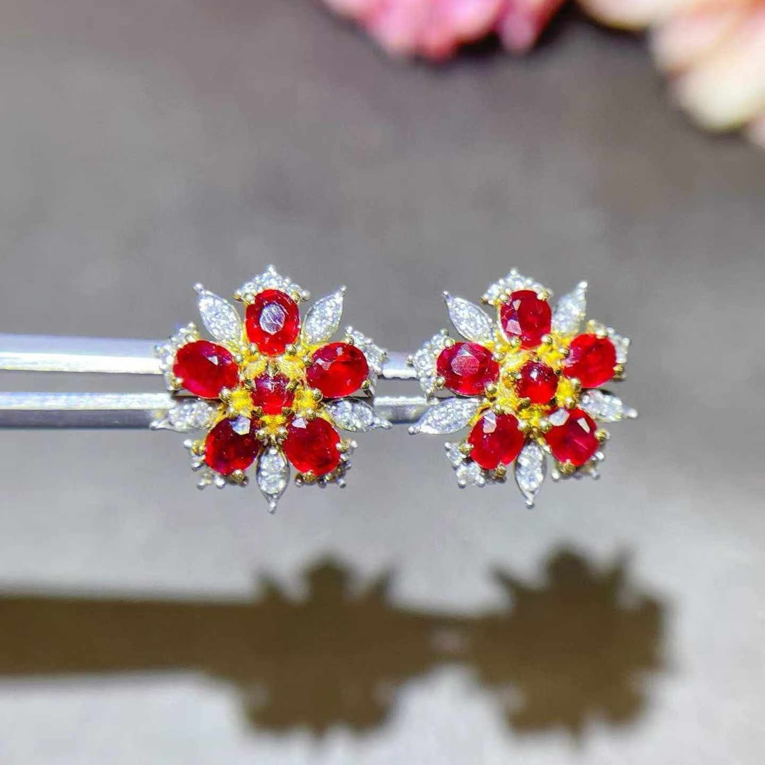 14k Gold 1.88 Ctw Natural Ruby & Diamond Earrings - 3