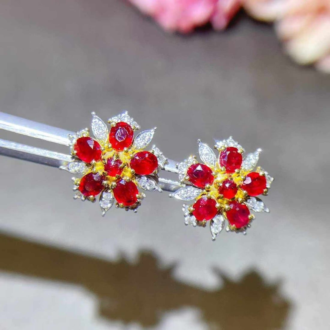14k Gold 1.88 Ctw Natural Ruby & Diamond Earrings - 4