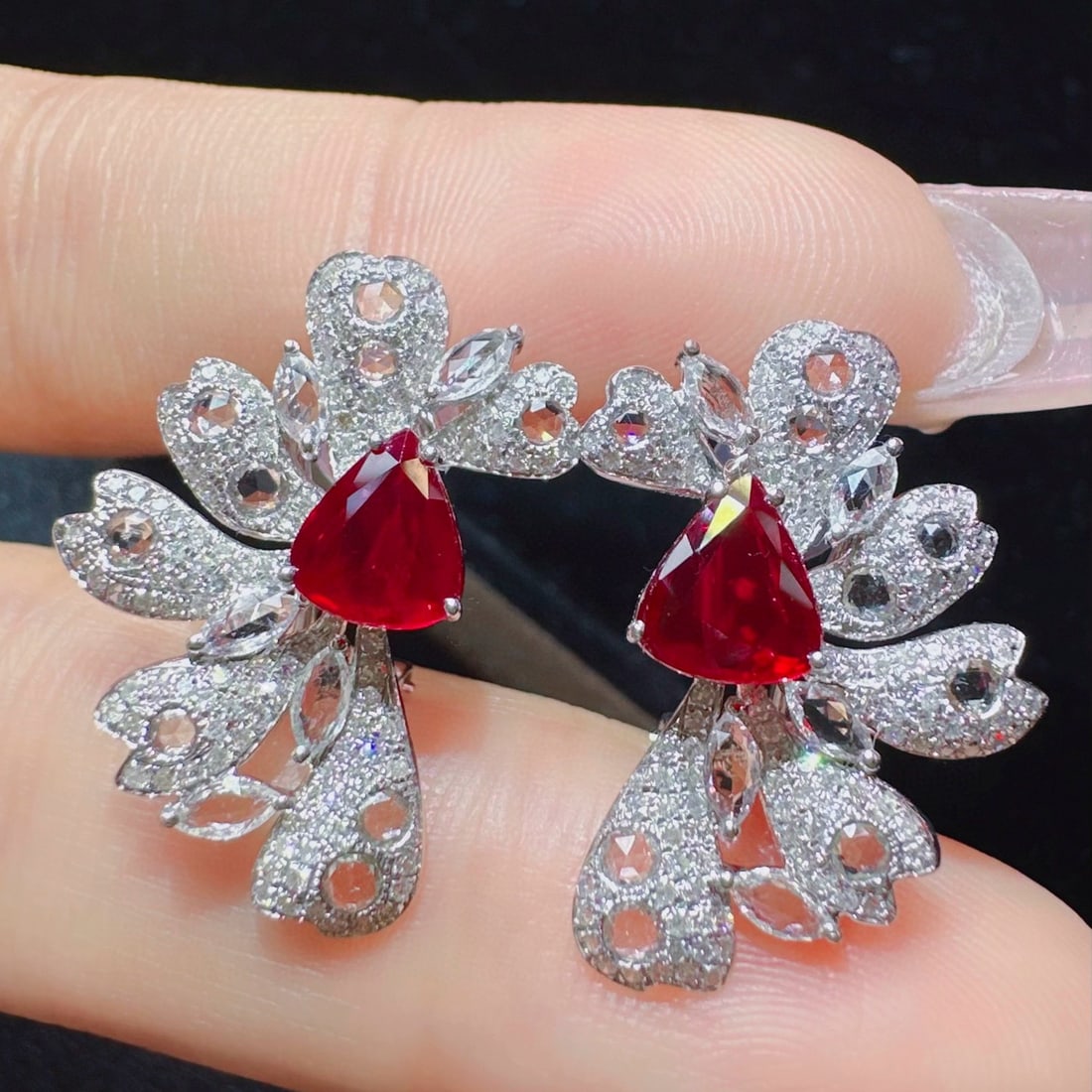 14k Gold 2.82 Ctw Natural Ruby & Diamond Earrings - 2