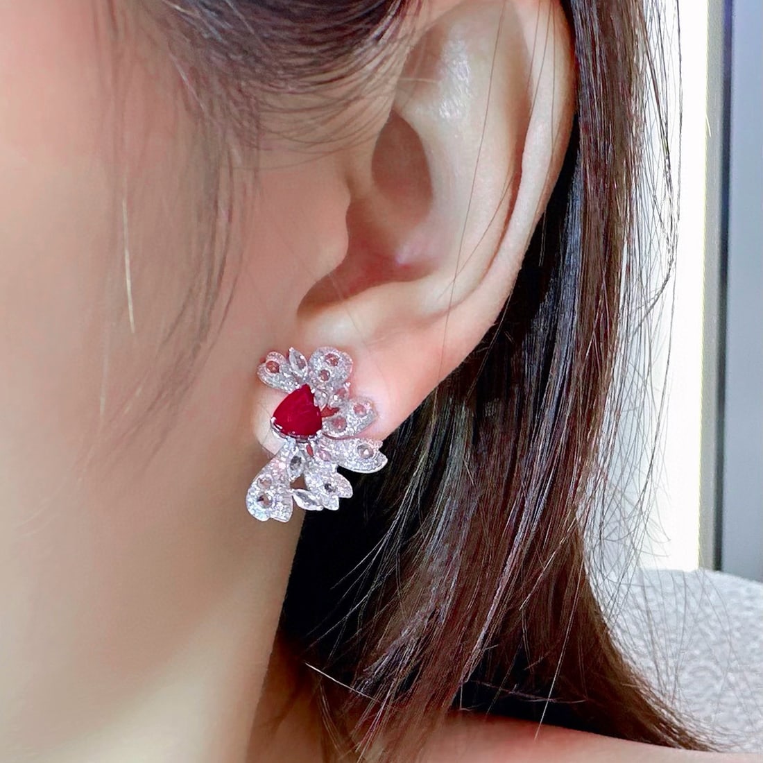 14k Gold 2.82 Ctw Natural Ruby & Diamond Earrings - 3