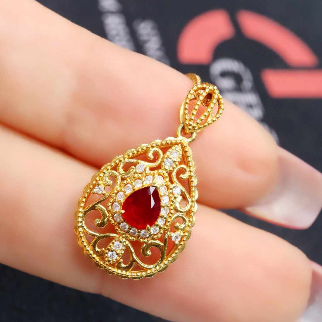 14k Gold 0.57 Ctw Natural Ruby & Diamond Pendant( Without Chain ) - 3
