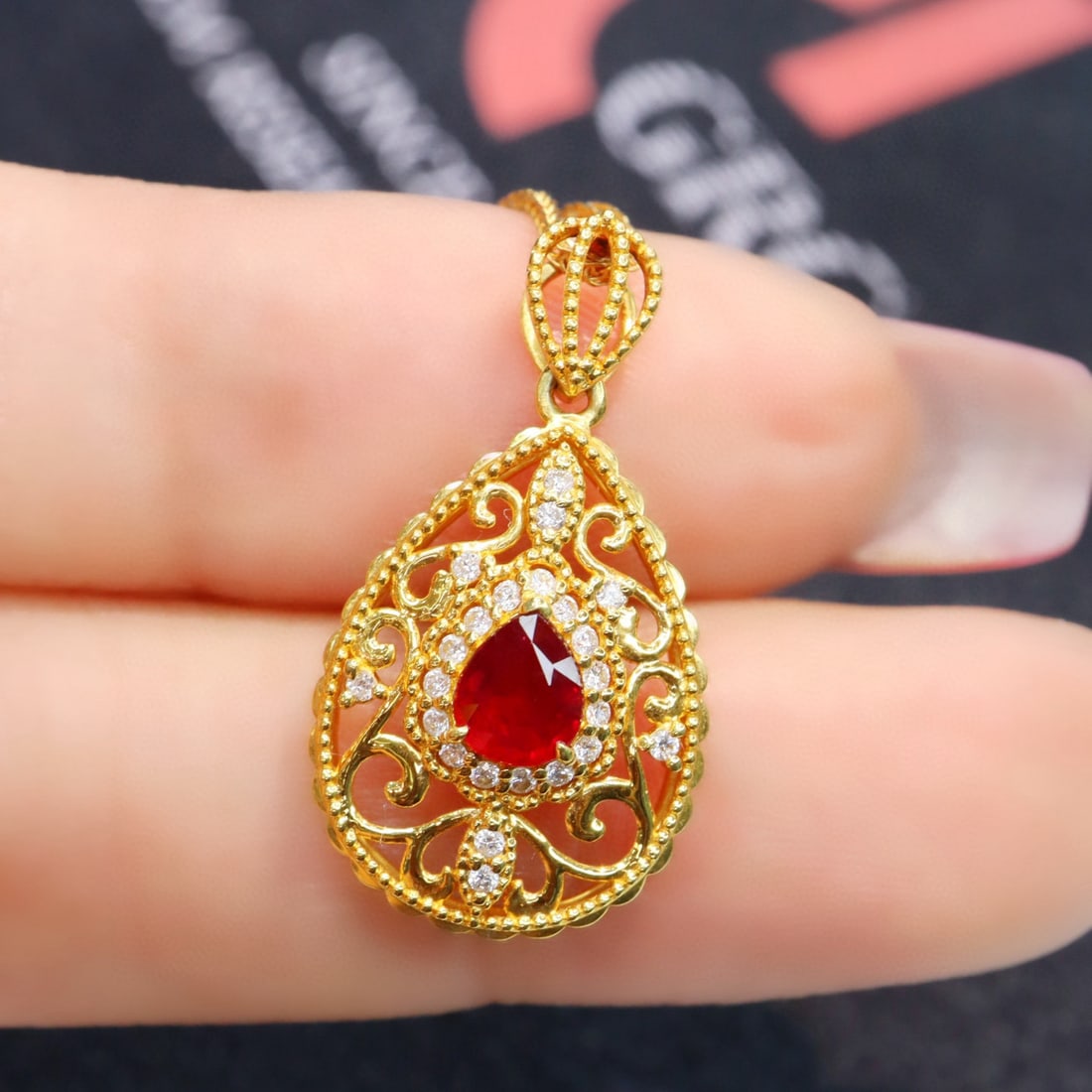 14k Gold 0.57 Ctw Natural Ruby & Diamond Pendant( Without Chain ) - 4