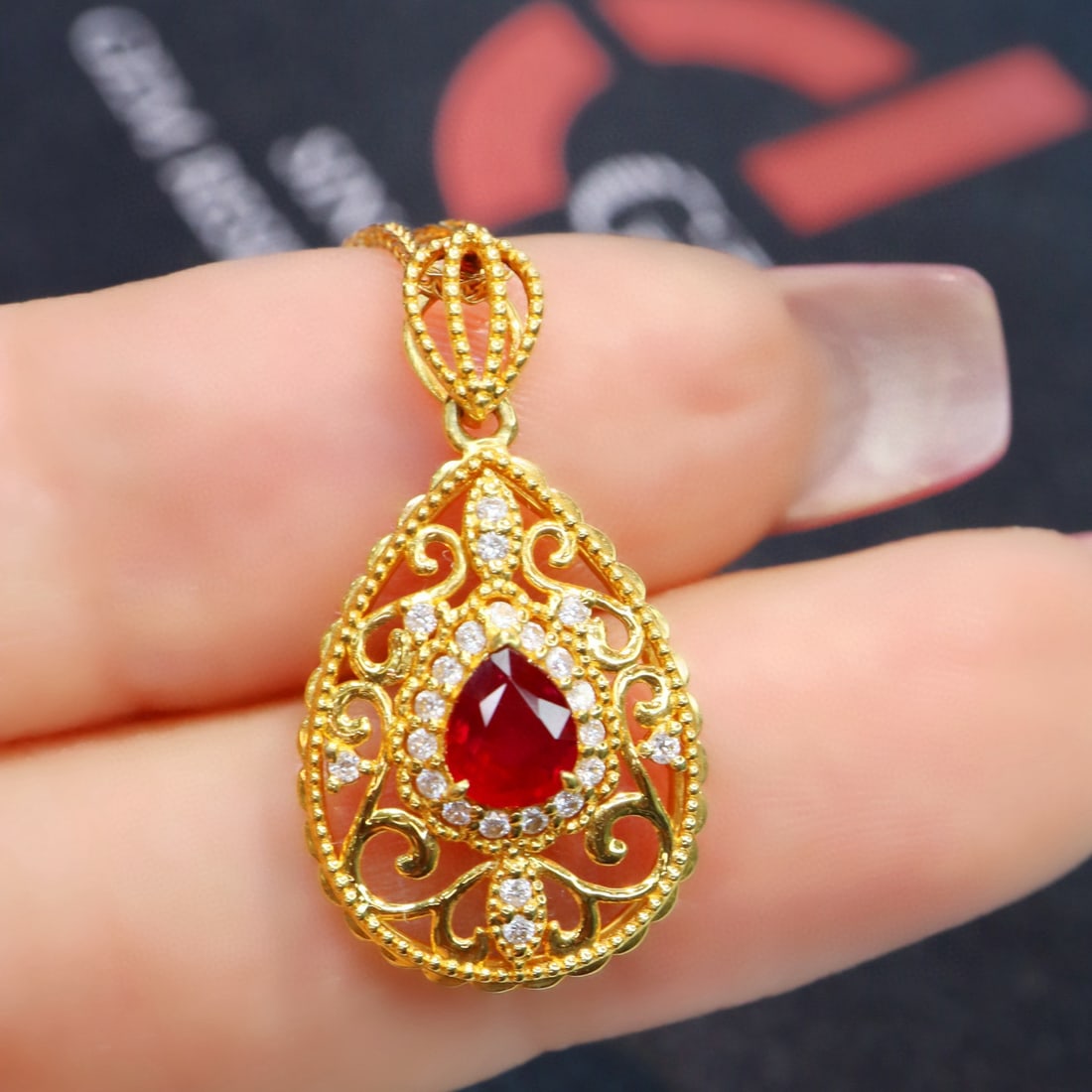 14k Gold 0.57 Ctw Natural Ruby & Diamond Pendant( Without Chain ) - 5