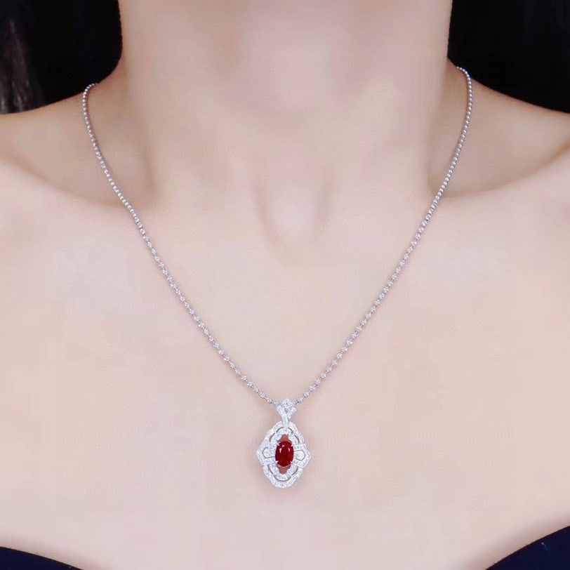 14k Gold 1.29 Ctw Natural Ruby & Diamond Pendant( Without Chain ) - 2