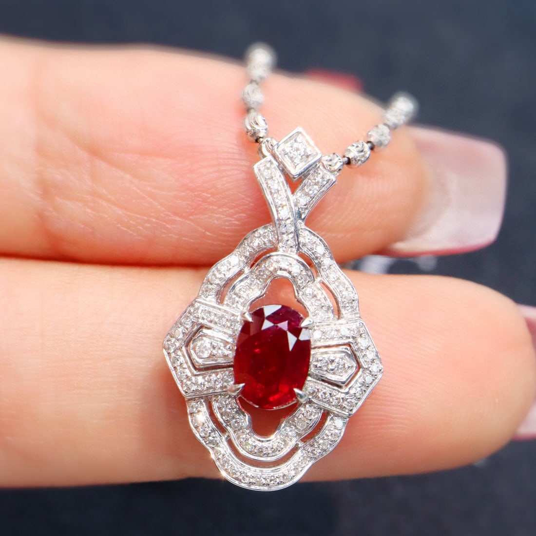 14k Gold 1.29 Ctw Natural Ruby & Diamond Pendant( Without Chain ) - 4