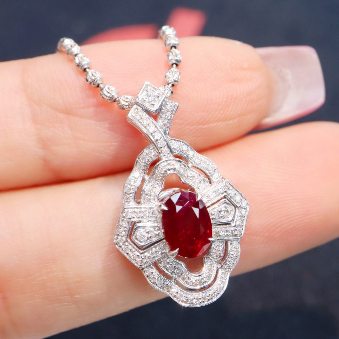 14k Gold 1.29 Ctw Natural Ruby & Diamond Pendant( Without Chain ) - 5