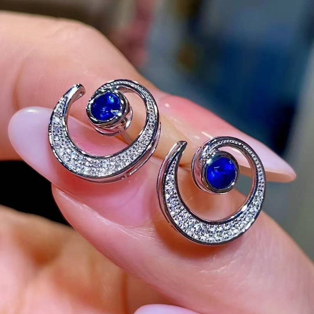 14k Gold 0.55 Ctw Natural Sapphire & Diamond Earrings - 3