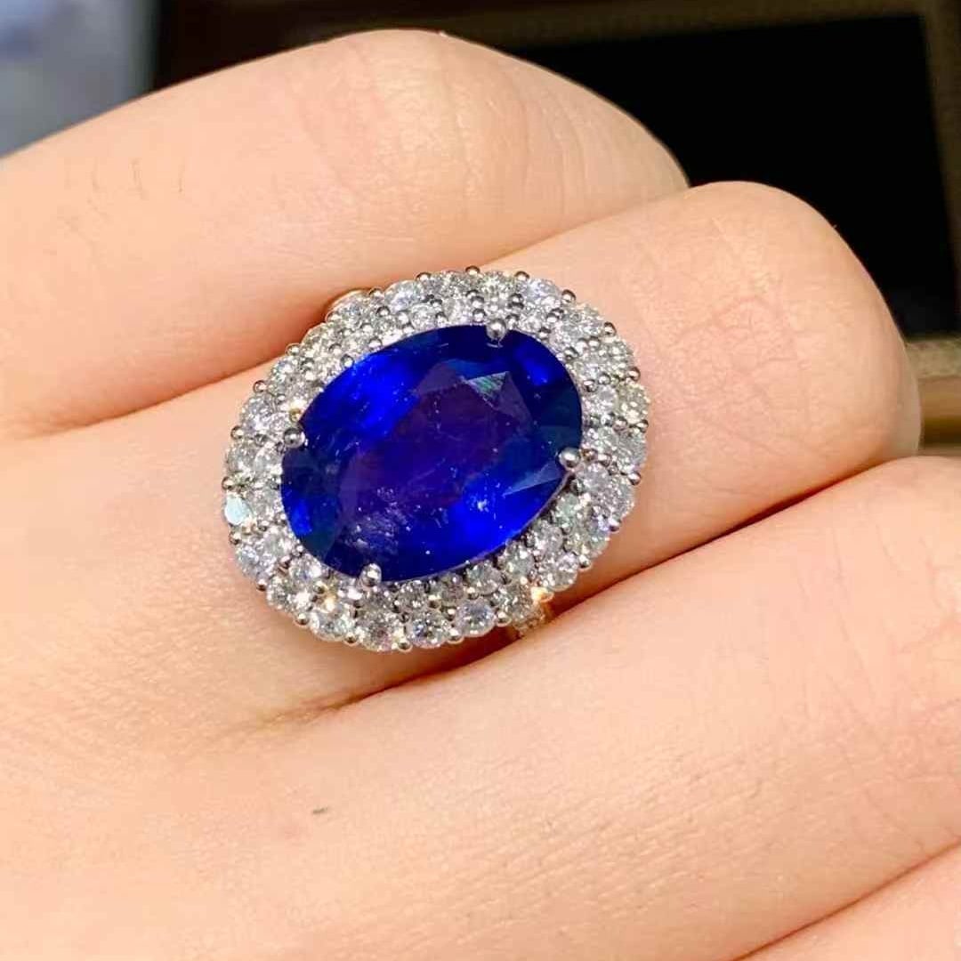 14k Gold 5.85 Ct Natural Sapphire & Diamond Ring - 3