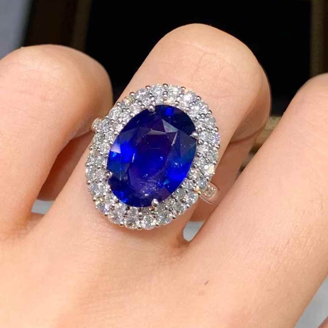 14k Gold 5.85 Ct Natural Sapphire & Diamond Ring - 4