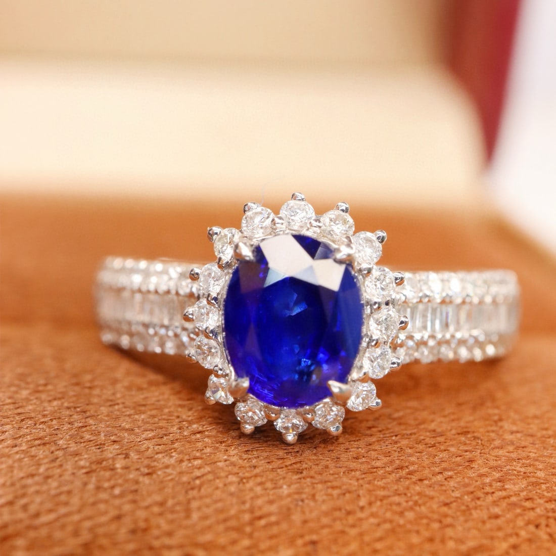 14k Gold 1.78 Ctw Natural Sapphire & Diamond Ring: Ref:231033147 // gold content:14k gold // ring size:7. 25us // // main gemstone:sapphire // shape:oval // carat weight:1. 28ct // color:blue // treatment:natural // // adjacent gemstone 2 : diamond