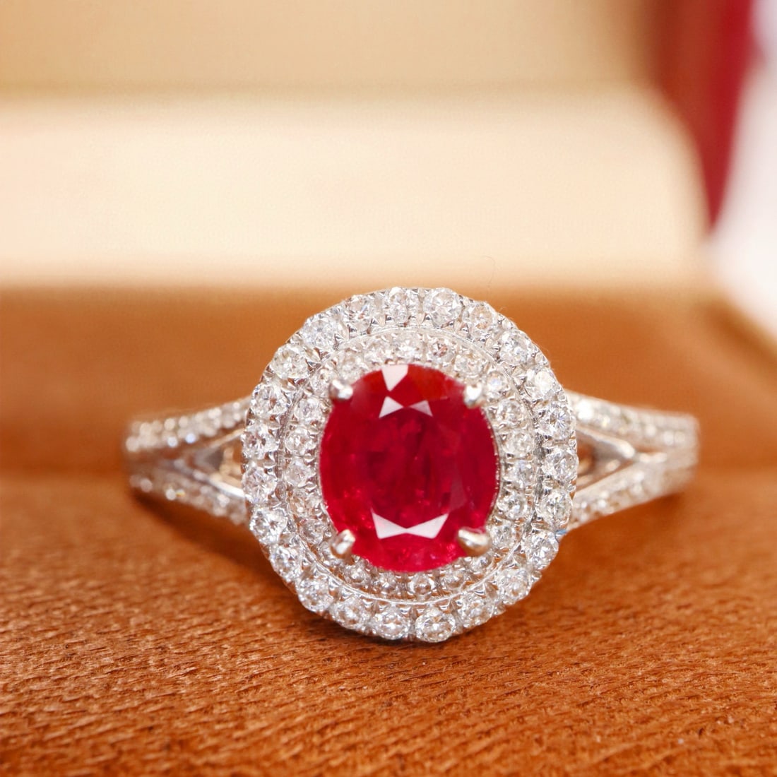 14k Gold 0.99 Ctw Natural Ruby & Diamond Ring: Ref:231033148 // gold content:14k gold // ring size:7. 25us // // main gemstone:ruby // shape:oval // carat weight:0. 7ct // color:red // treatment:natural // // adjacent gemstone 2 : diamond // shape