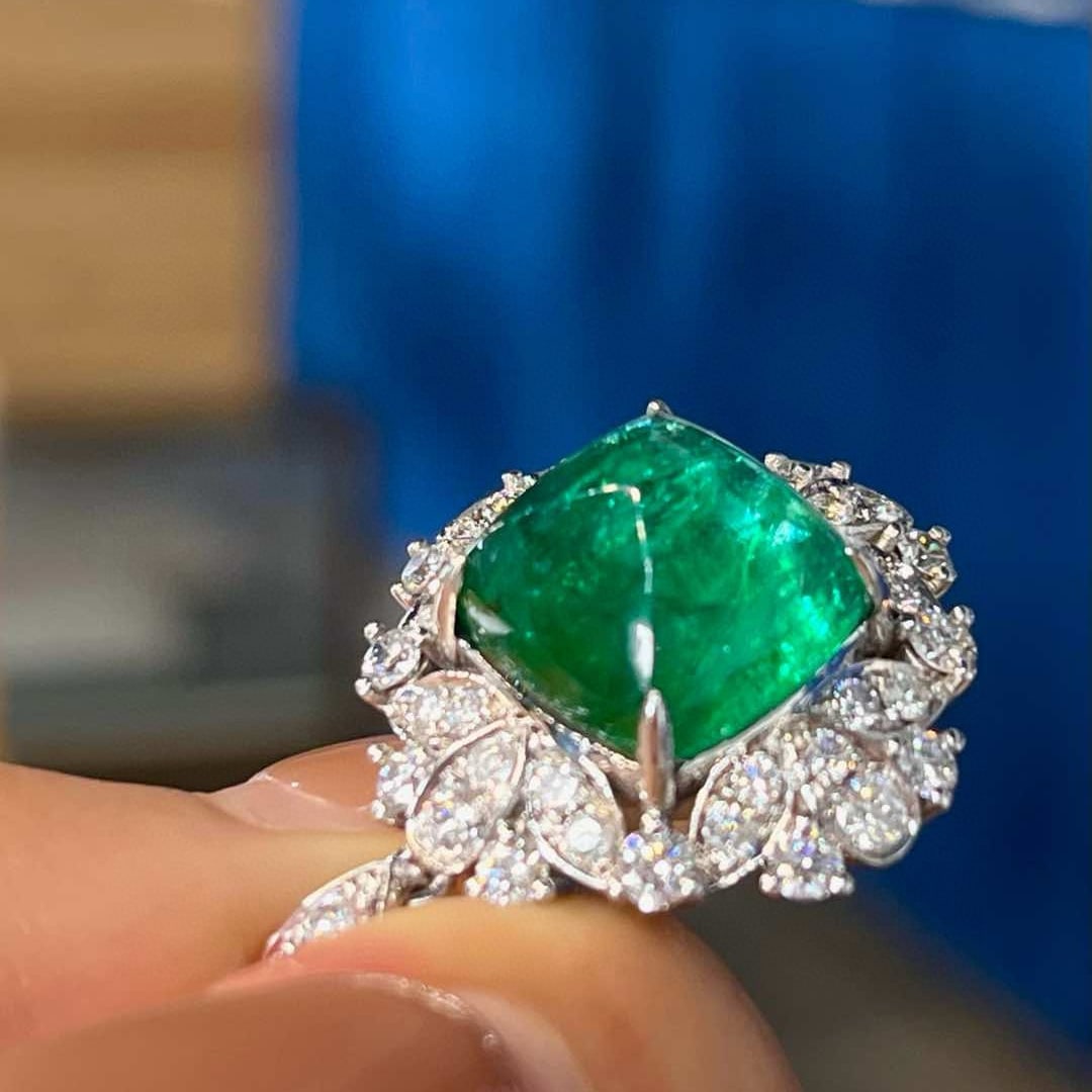 14k Gold 9.68 Ctw Natural Emerald & Diamond Pendant( Without Chain ) - 6
