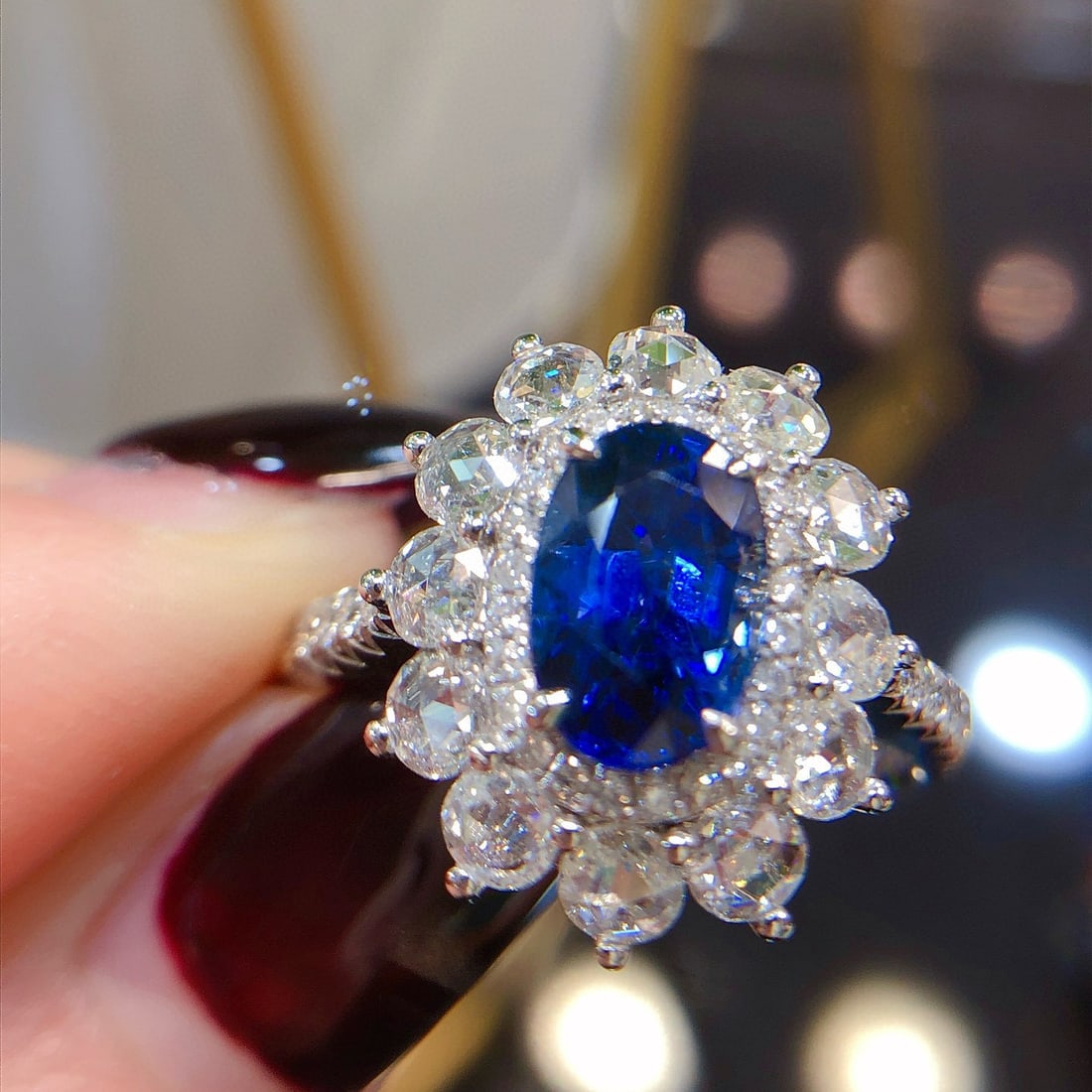 14k Gold 2.93 Ctw Natural Sapphire & Diamond Ring: Ref:231033156 // gold content:14k gold // ring size:7. 25us // // main gemstone:sapphire // shape:oval // carat weight:1. 81ct // color:blue // treatment:natural // // adjacent gemstone 2 : diamond //
