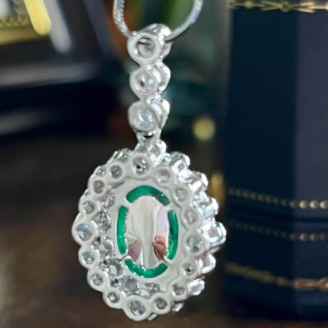 14k Gold 3.63 Ctw Natural Emerald & Diamond Pendant( Without Chain ) - 3