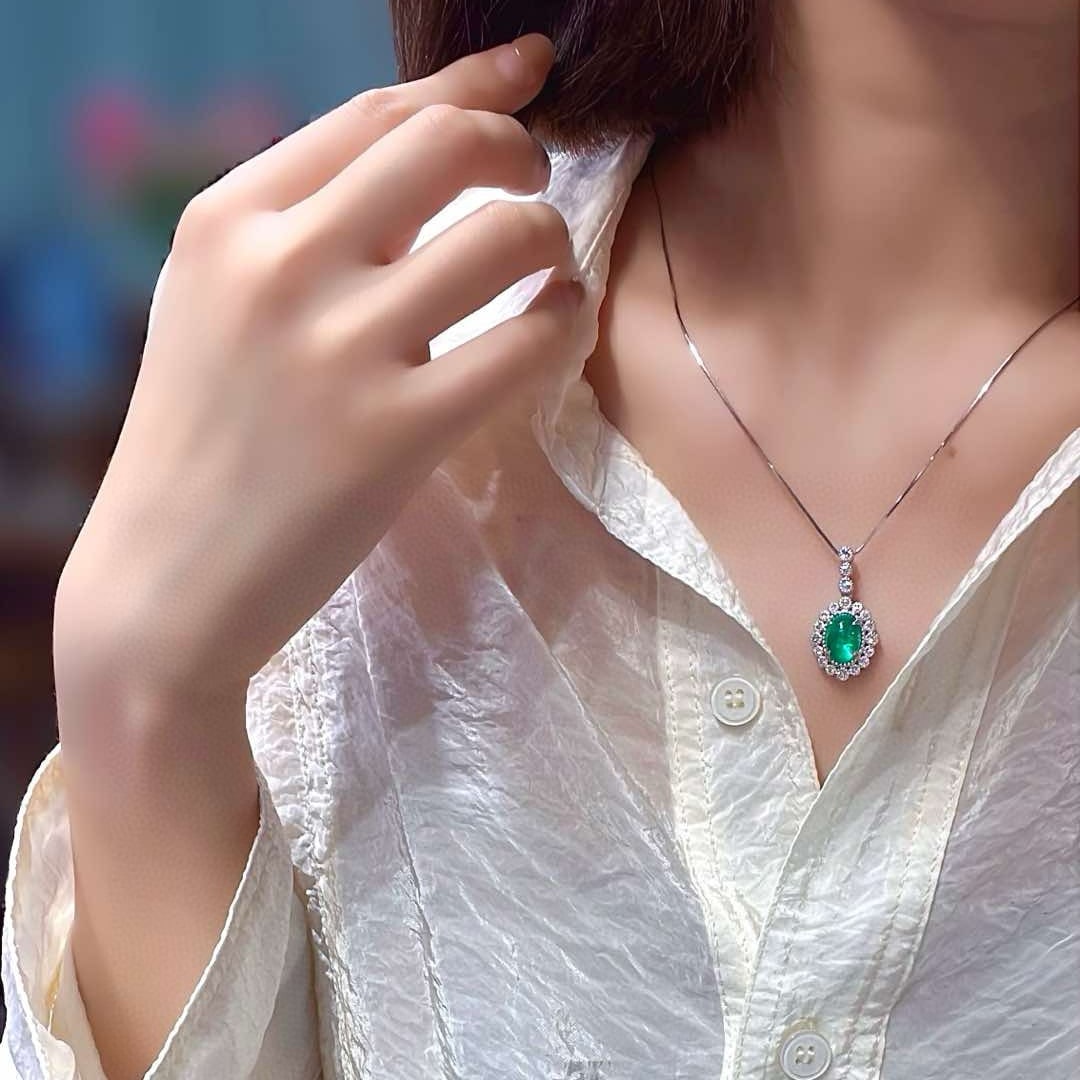 14k Gold 3.63 Ctw Natural Emerald & Diamond Pendant( Without Chain ) - 5