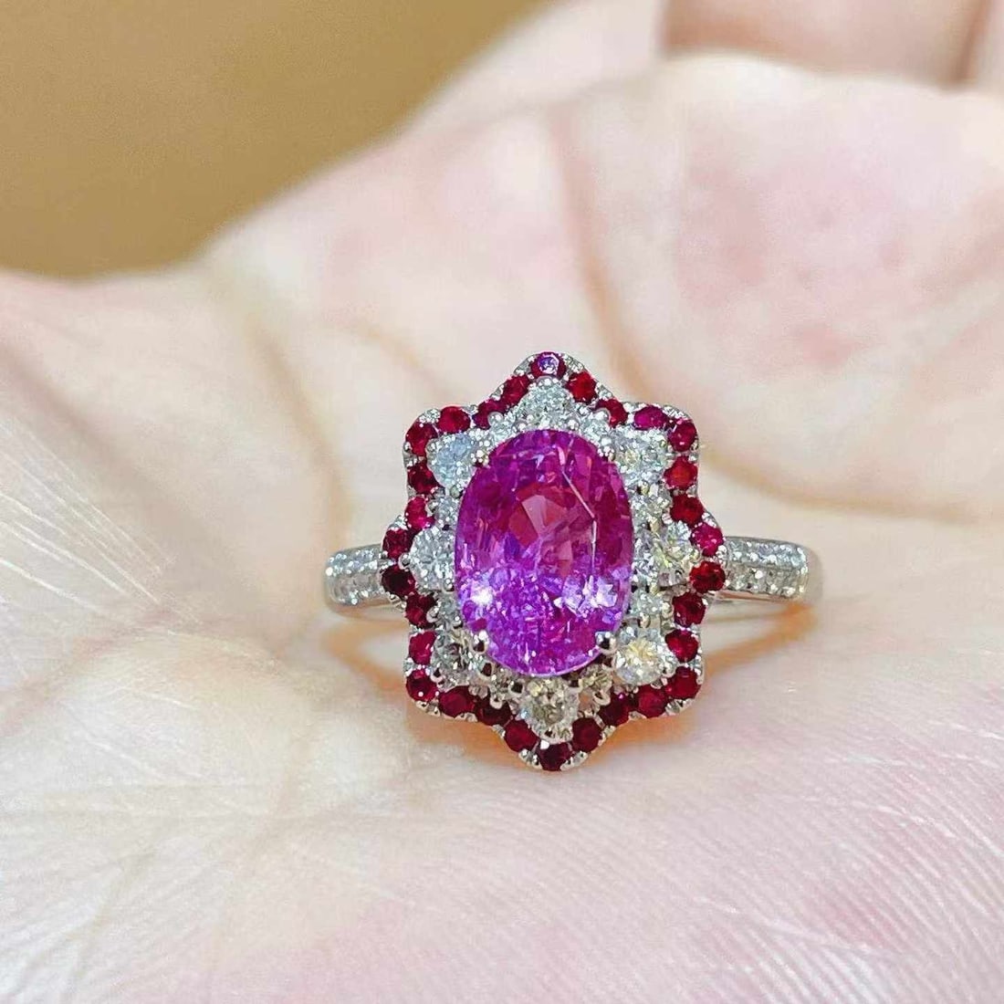 14k Gold 2.43 Ctw Natural Sapphire & Diamond Ring: Ref:231033168 // gold content:14k gold // ring size:7. 25us // // main gemstone:sapphire // shape:oval // carat weight:2. 01ct // color:purple // treatment:natural // // adjacent gemstone 2 : diamond