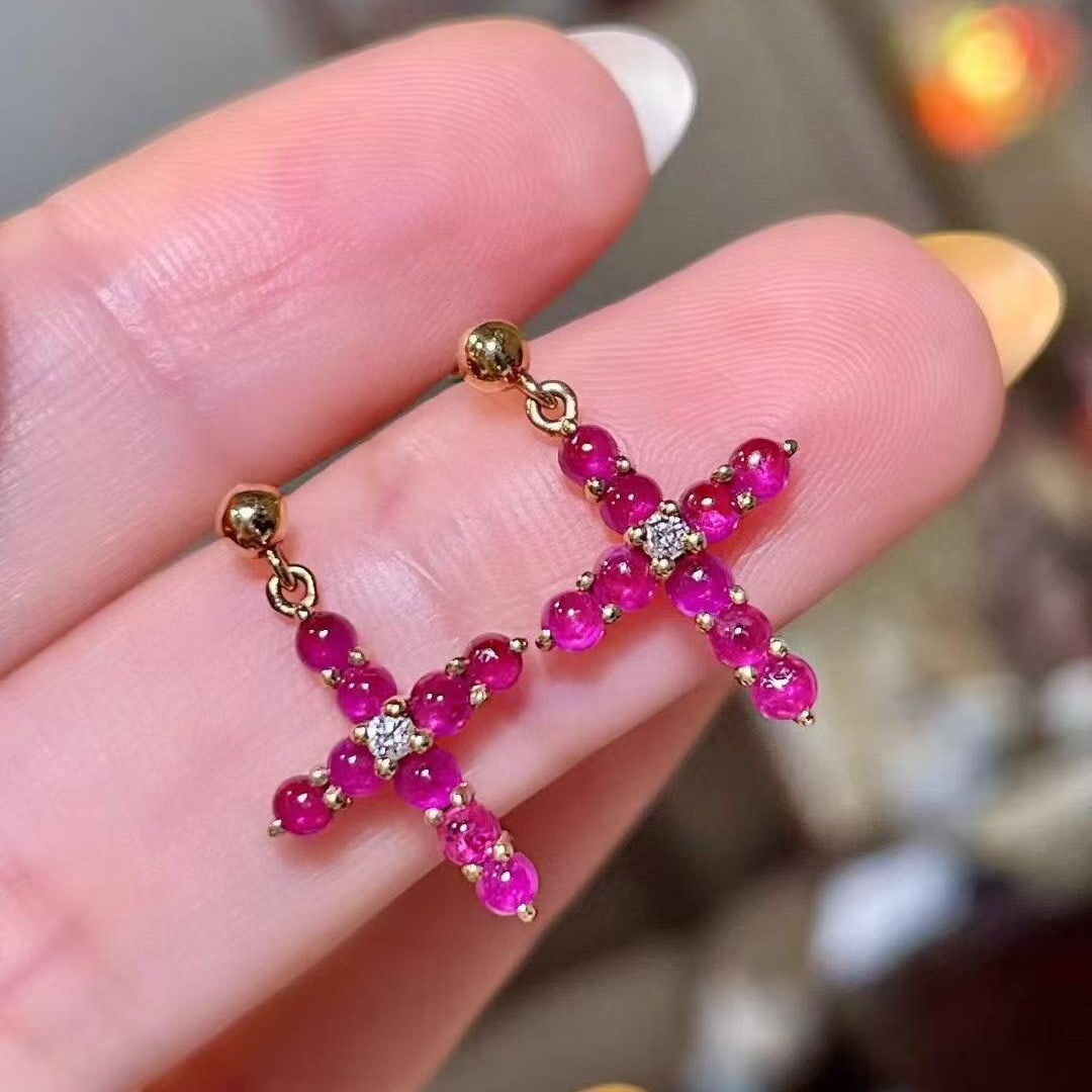 14k Gold 1.65 Ctw Natural Ruby & Diamond Earrings - 2