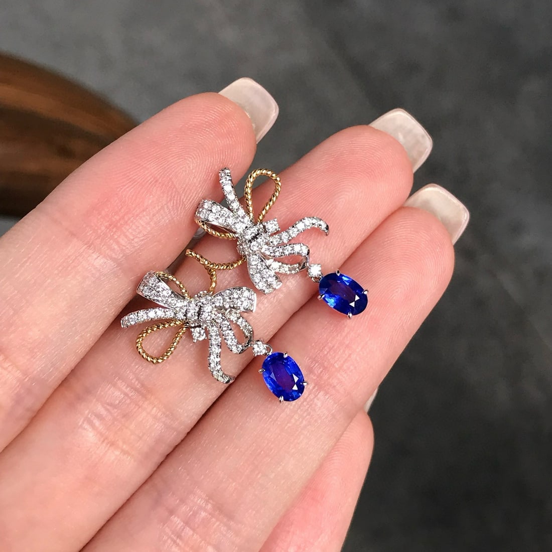 14k Gold 1.68 Ctw Natural Sapphire & Diamond Earrings - 2
