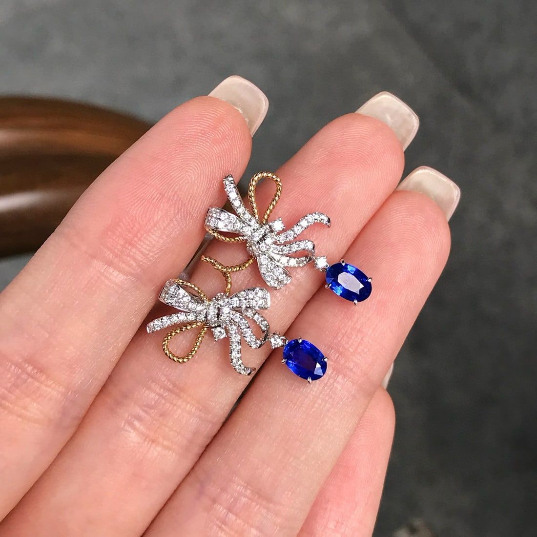 14k Gold 1.68 Ctw Natural Sapphire & Diamond Earrings - 3