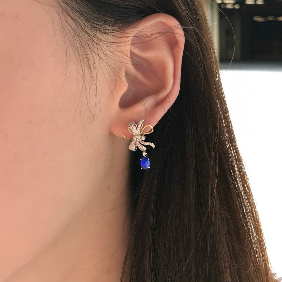 14k Gold 1.68 Ctw Natural Sapphire & Diamond Earrings - 4