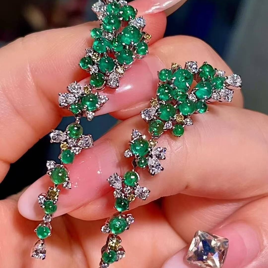 14k Gold 4.62 Ctw Natural Emerald & Diamond Earrings - 3
