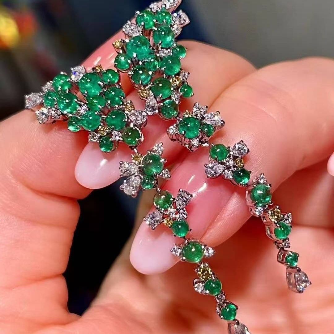 14k Gold 4.62 Ctw Natural Emerald & Diamond Earrings - 4