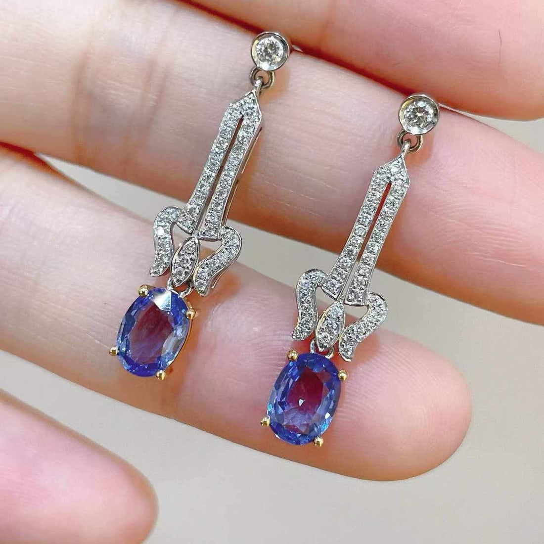 14k Gold 2.18 Ctw Natural Sapphire & Diamond Earrings - 3