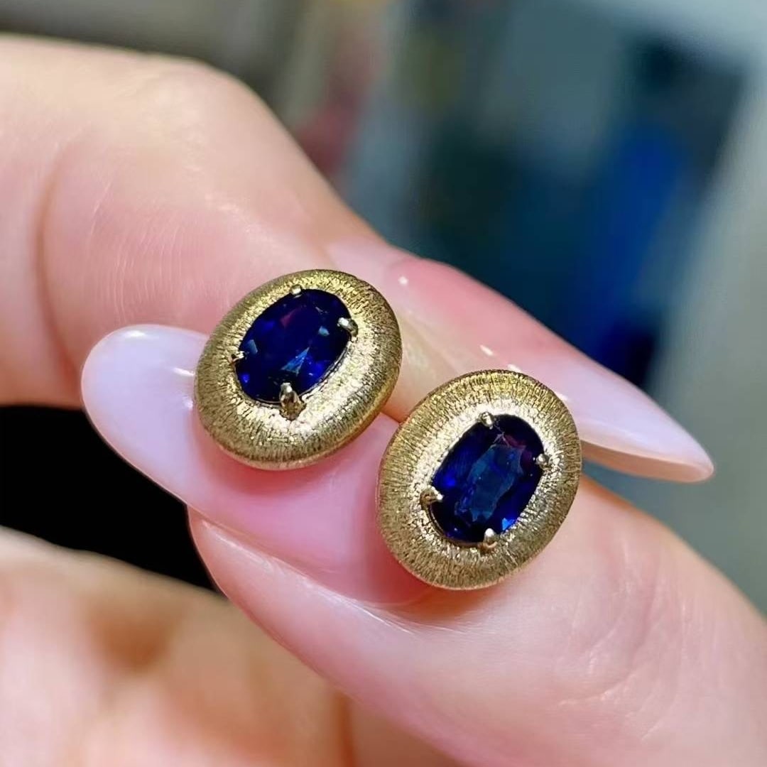 14k Gold 1.13 Ct Natural Sapphire Earrings - 2