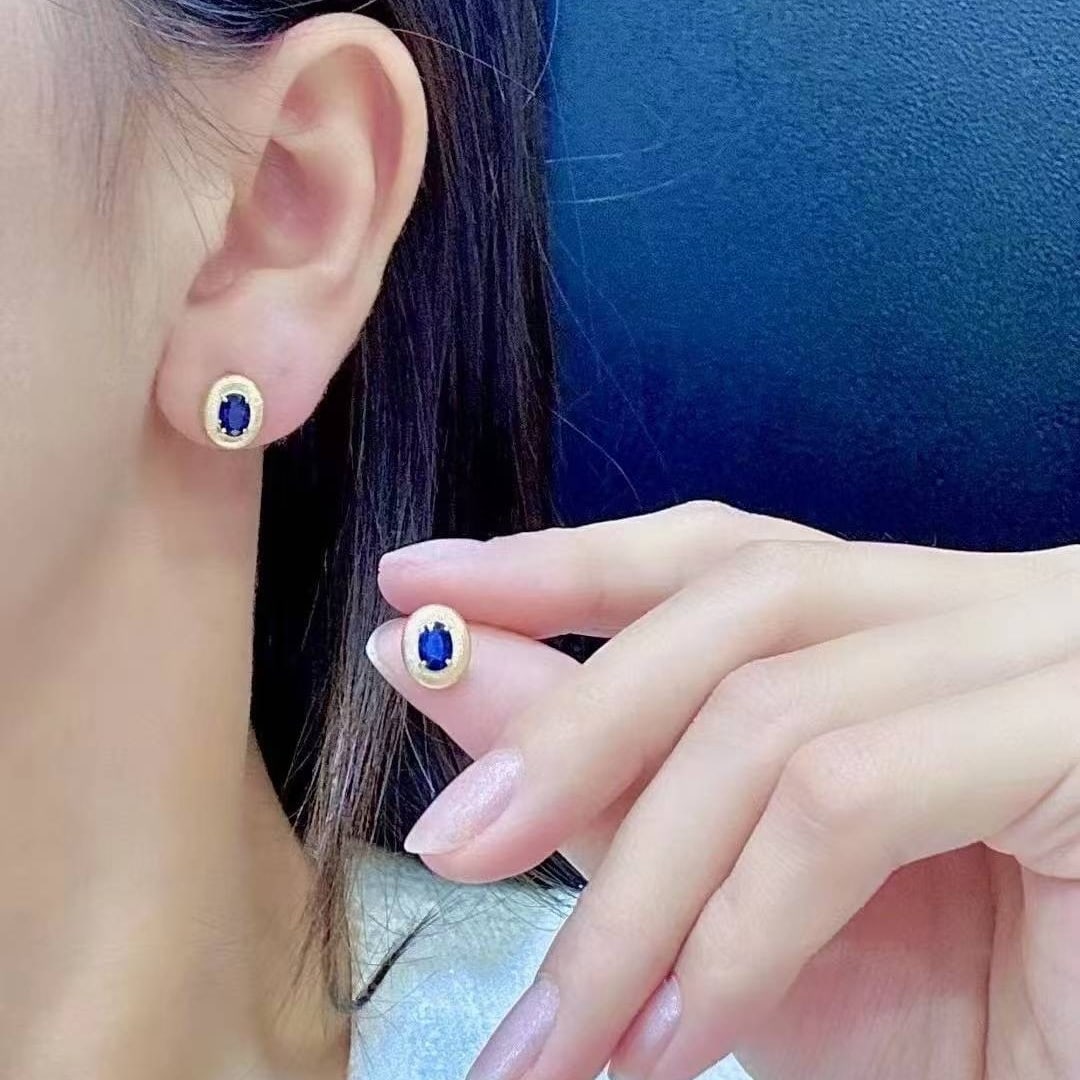 14k Gold 1.13 Ct Natural Sapphire Earrings - 3