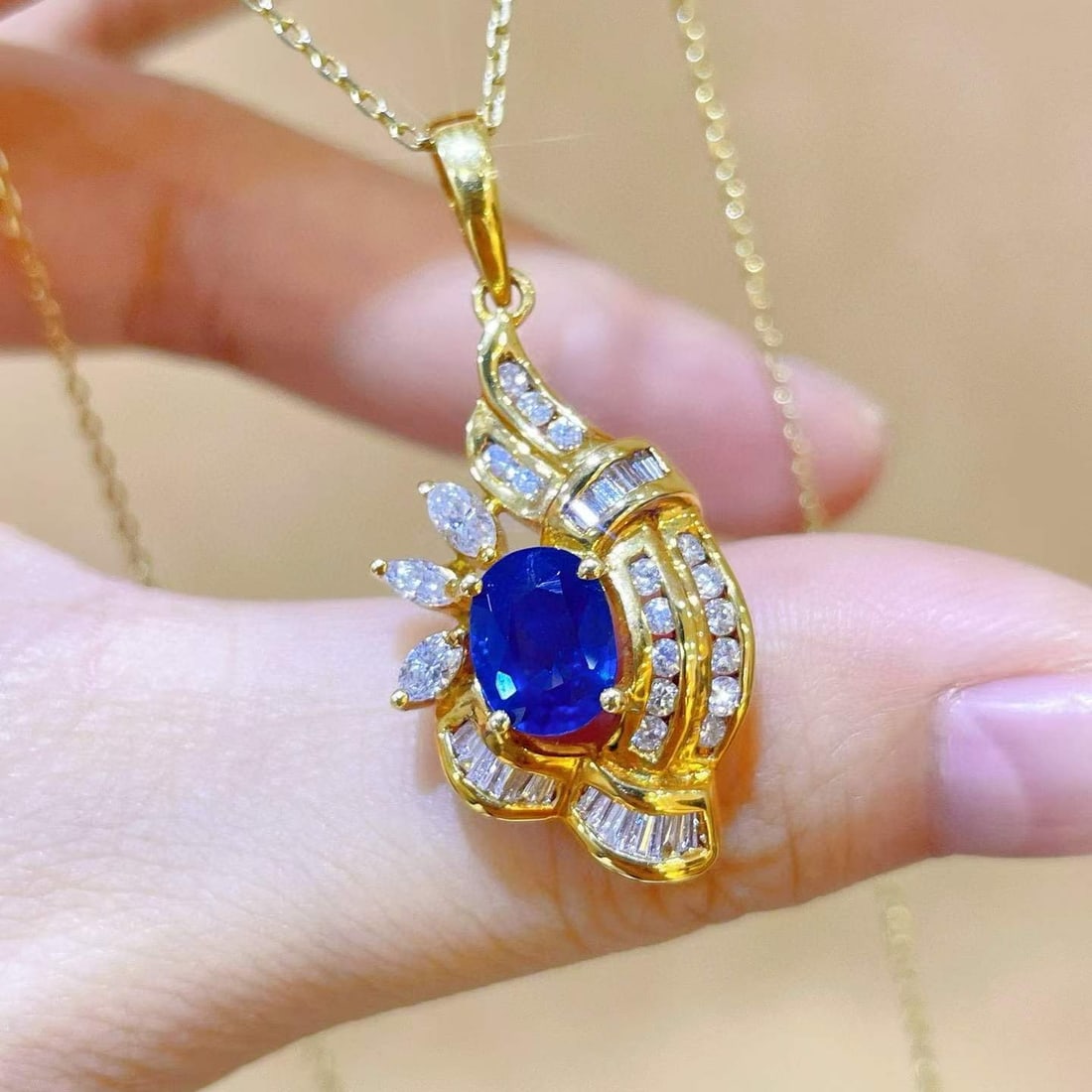 14k Gold 2.19 Ctw Natural Sapphire & Diamond Pendant( Without Chain ) (1 of 7)