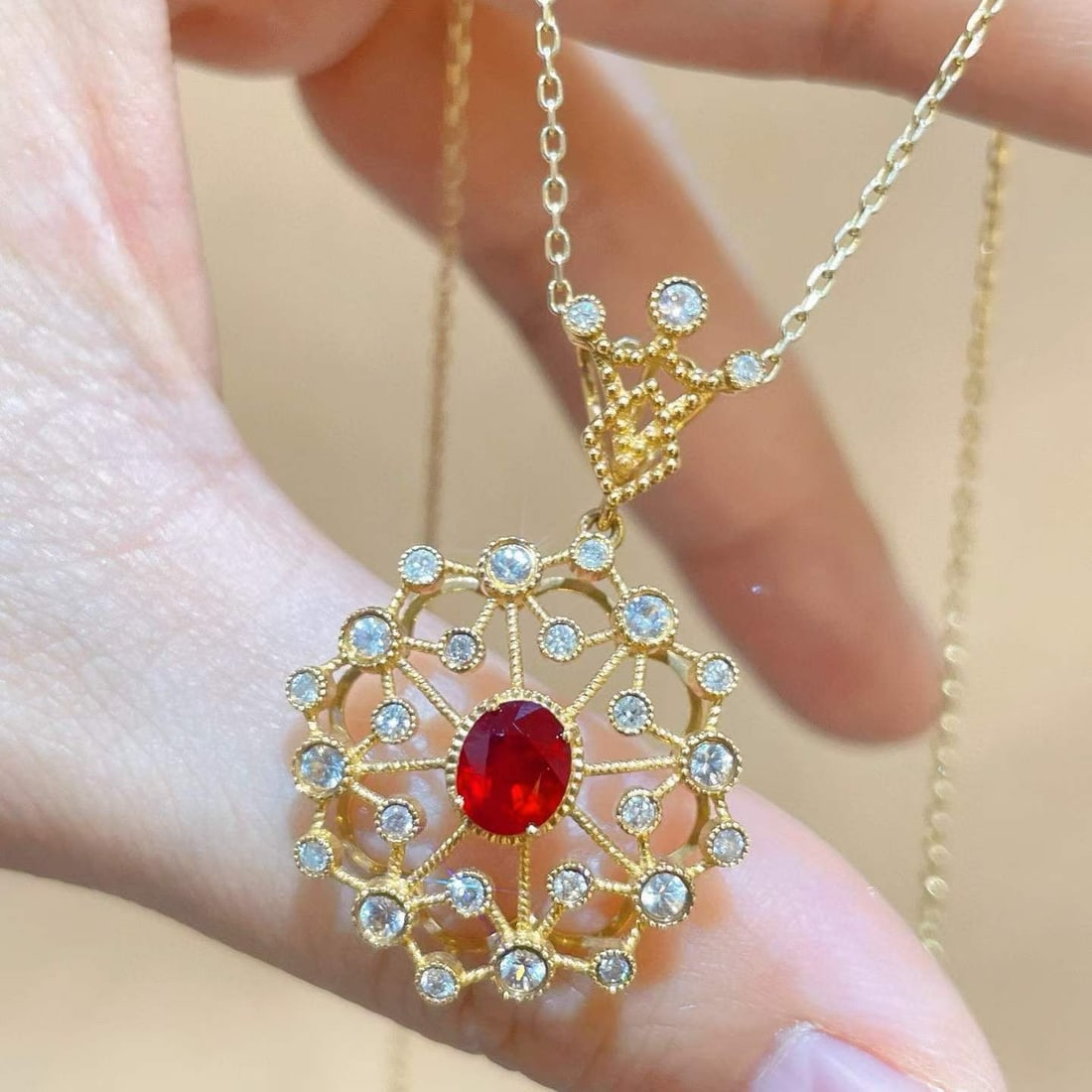 14k Gold 1.24 Ctw Natural Ruby & Sapphire Pendant( Without Chain ) - 2