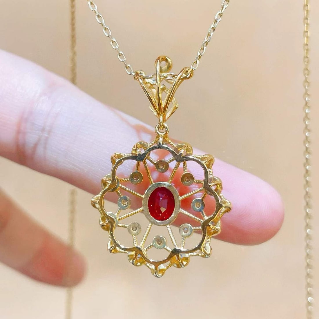 14k Gold 1.24 Ctw Natural Ruby & Sapphire Pendant( Without Chain ) - 3