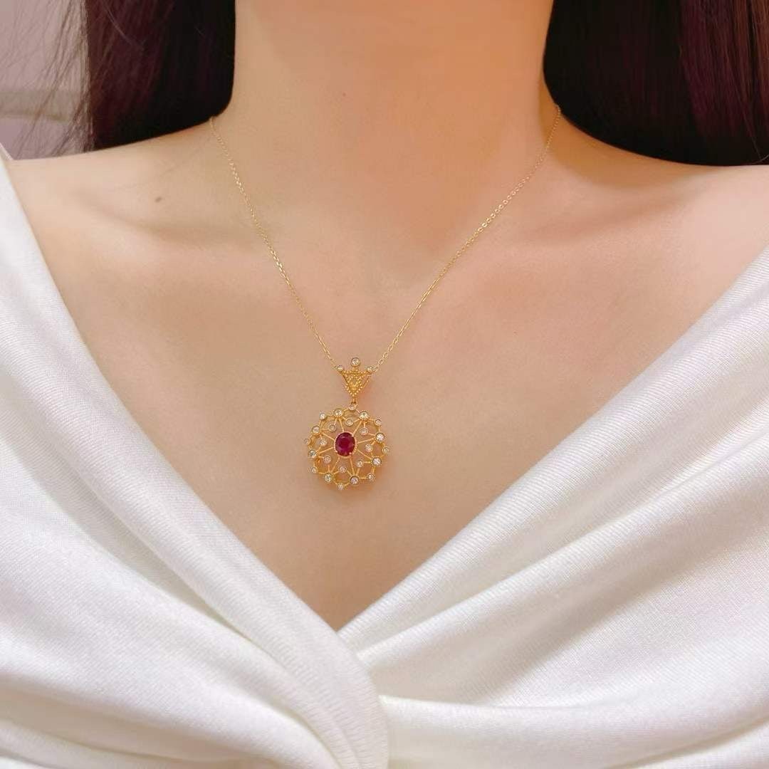 14k Gold 1.24 Ctw Natural Ruby & Sapphire Pendant( Without Chain ) - 4