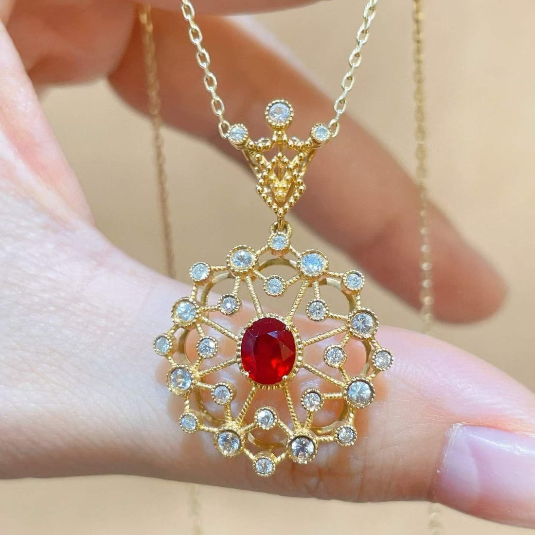 14k Gold 1.24 Ctw Natural Ruby & Sapphire Pendant( Without Chain ) - 5