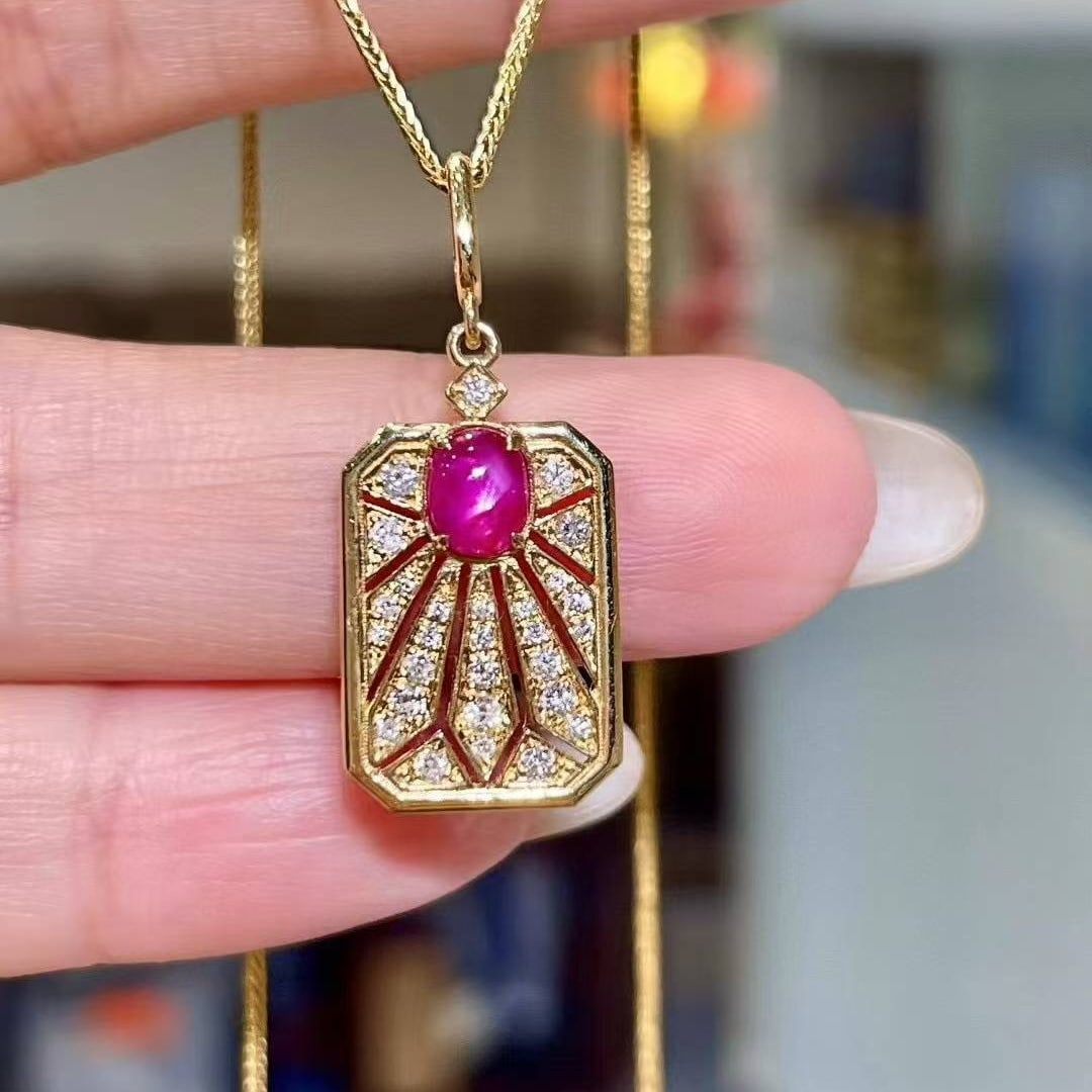 14k Gold 0.94 Ctw Natural Ruby & Diamond Pendant( Without Chain ): Ref:231033190 // gold content:14k gold // main gemstone:ruby // shape:oval // carat weight:0. 72ct // color:red // treatment:natural // // adjacent gemstone 2 : diamond // shape:round // carat