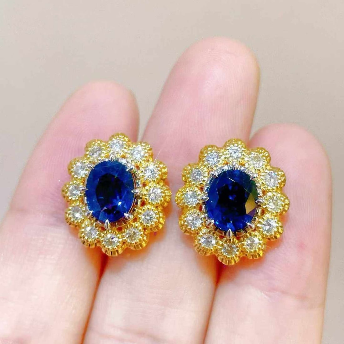 14k Gold 3.16 Ctw Natural Sapphire & Diamond Earrings - 4