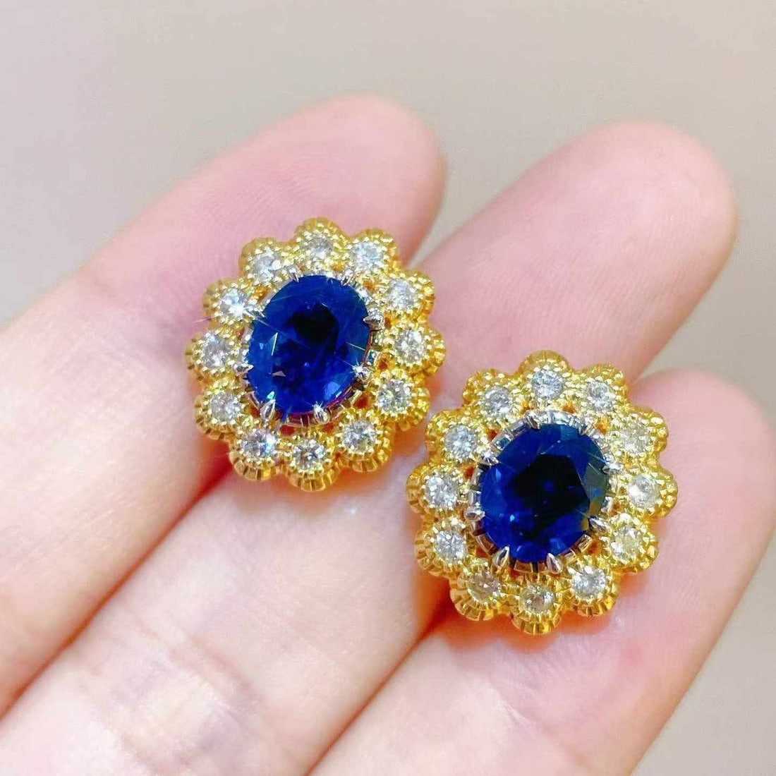 14k Gold 3.16 Ctw Natural Sapphire & Diamond Earrings - 5